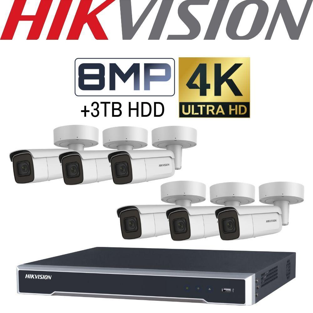 Hikvision 8 Channel Security Kit: 8MP NVR, 6 X 8MP Motorised VF Bullet Cameras, 3TB HDD