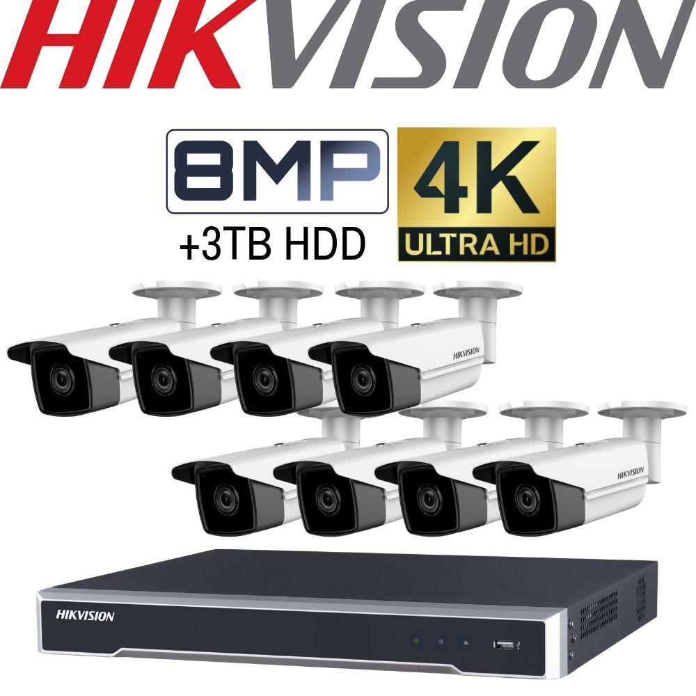 Hikvision 8 Channel Security Kit: 8MP NVR, 8 X 8MP(4K) Bullet Cameras, 3TB HDD