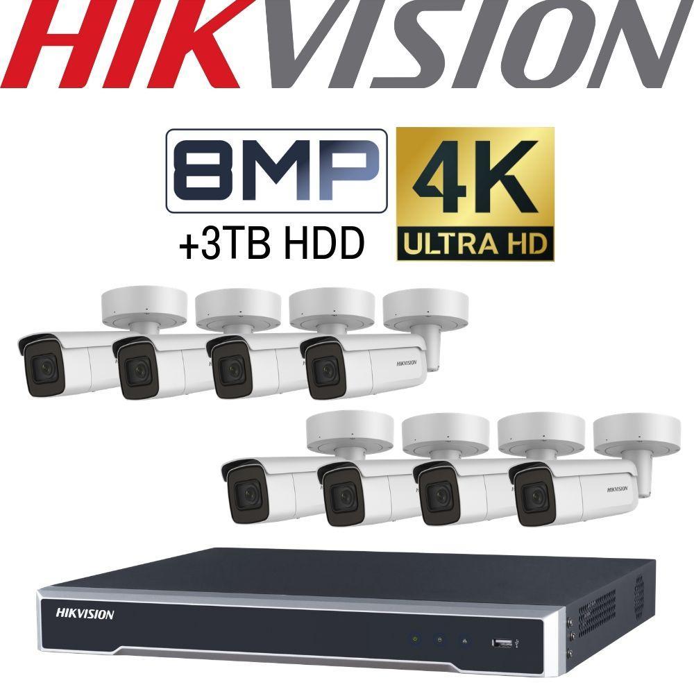 Hikvision 8 Channel Security Kit: 8MP NVR, 8 X 8MP Motorised VF Bullet Cameras, 3TB HDD