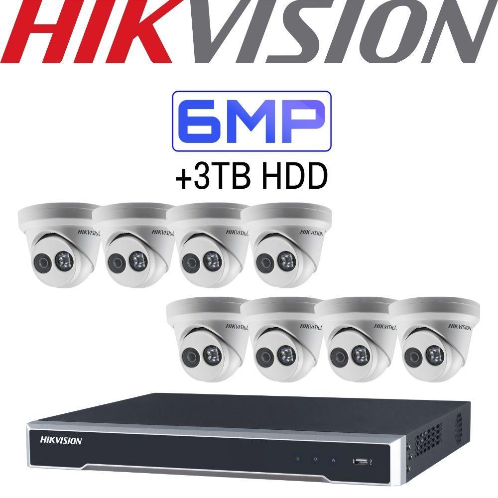 Hikvision 8 Channel Security System: 4K NVR, 8 x 6MP Turret Cameras, 3TB HDD