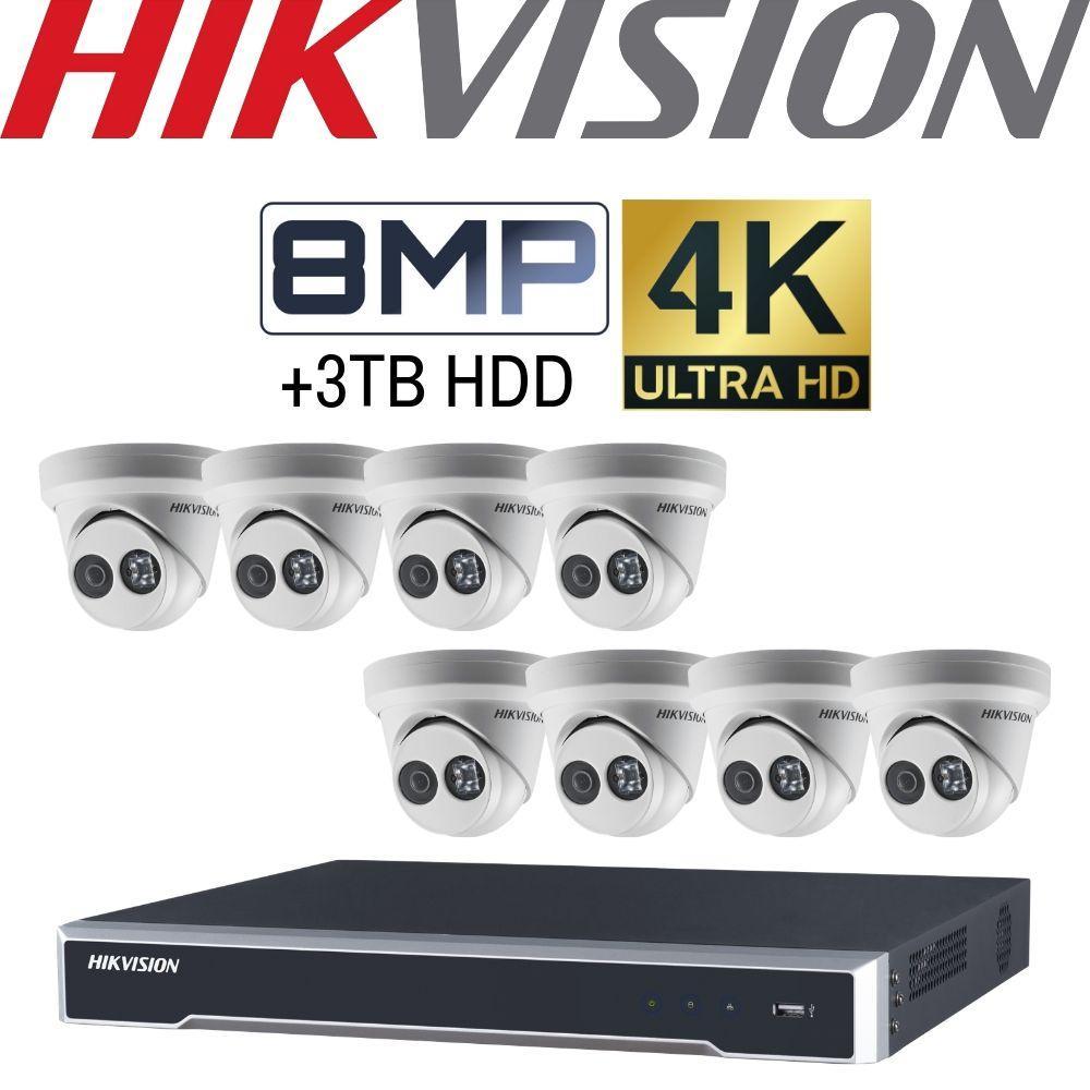 Hikvision 8 Channel Security System: 4K NVR, 8 x 8MP(4K) Turret Cameras, 3TB HDD