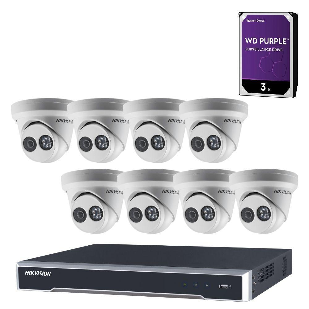 Hikvision 8 Channel Security System: 4K NVR, 8 x 8MP(4K) Turret Cameras, 3TB HDD