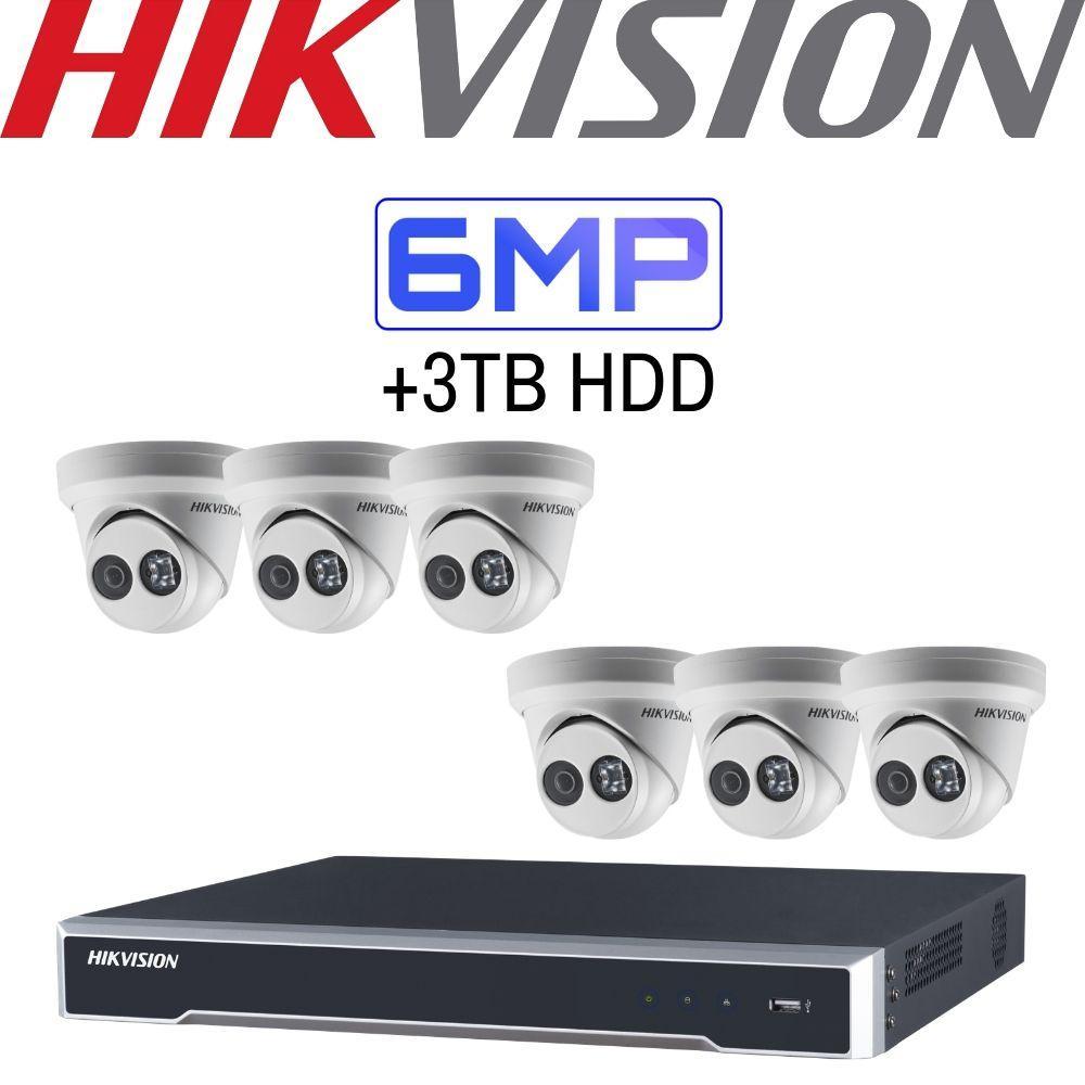 Hikvision 8 Channel Security System: 8MP(4K) NVR, 6 x 6MP Turret Cameras, 3TB HDD