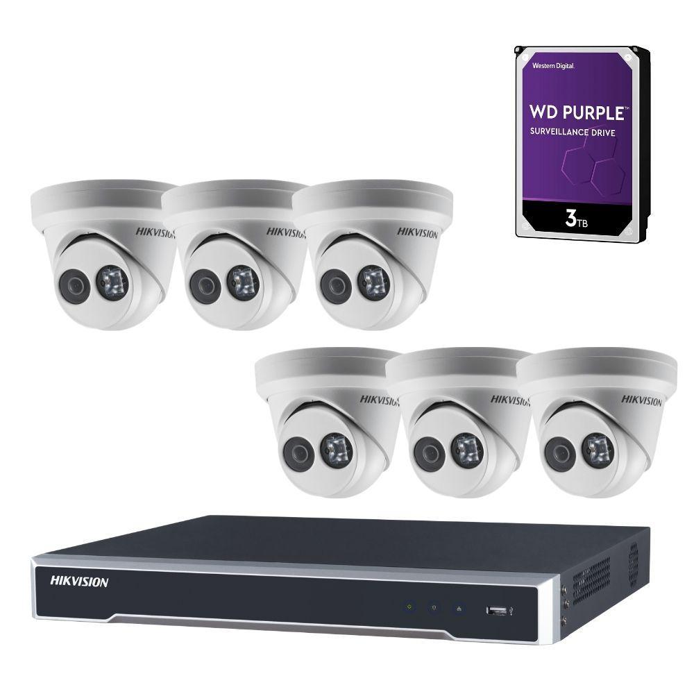 Hikvision 8 Channel Security System: 8MP(4K) NVR, 6 x 6MP Turret Cameras, 3TB HDD