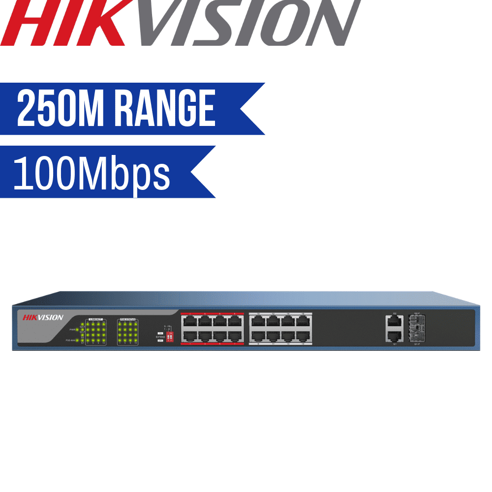Hikvision Unmanaged Switch: 16 POE Ports, 100Mbps