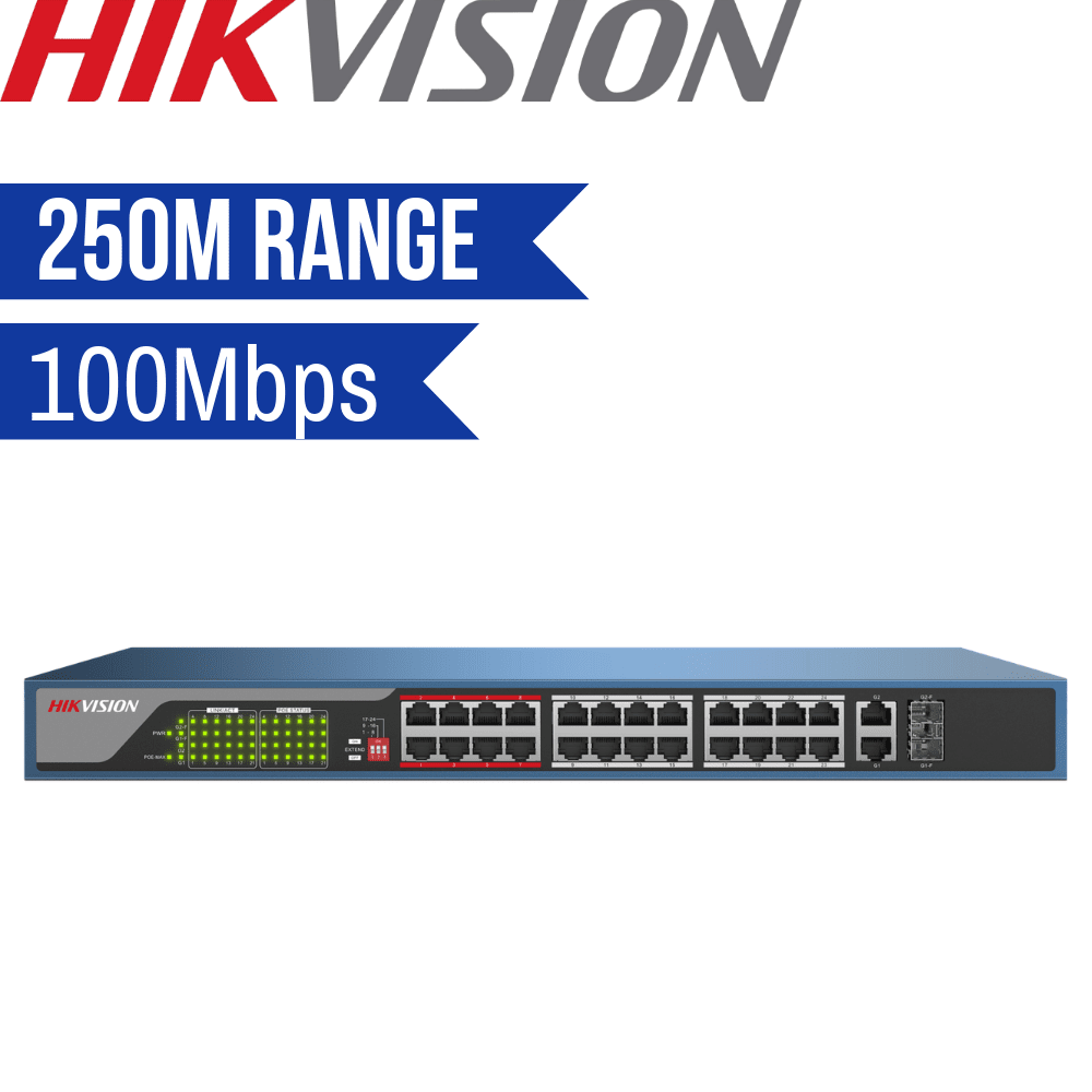 Hikvision Unmanaged Switch: 24 POE Ports, 100Mbps