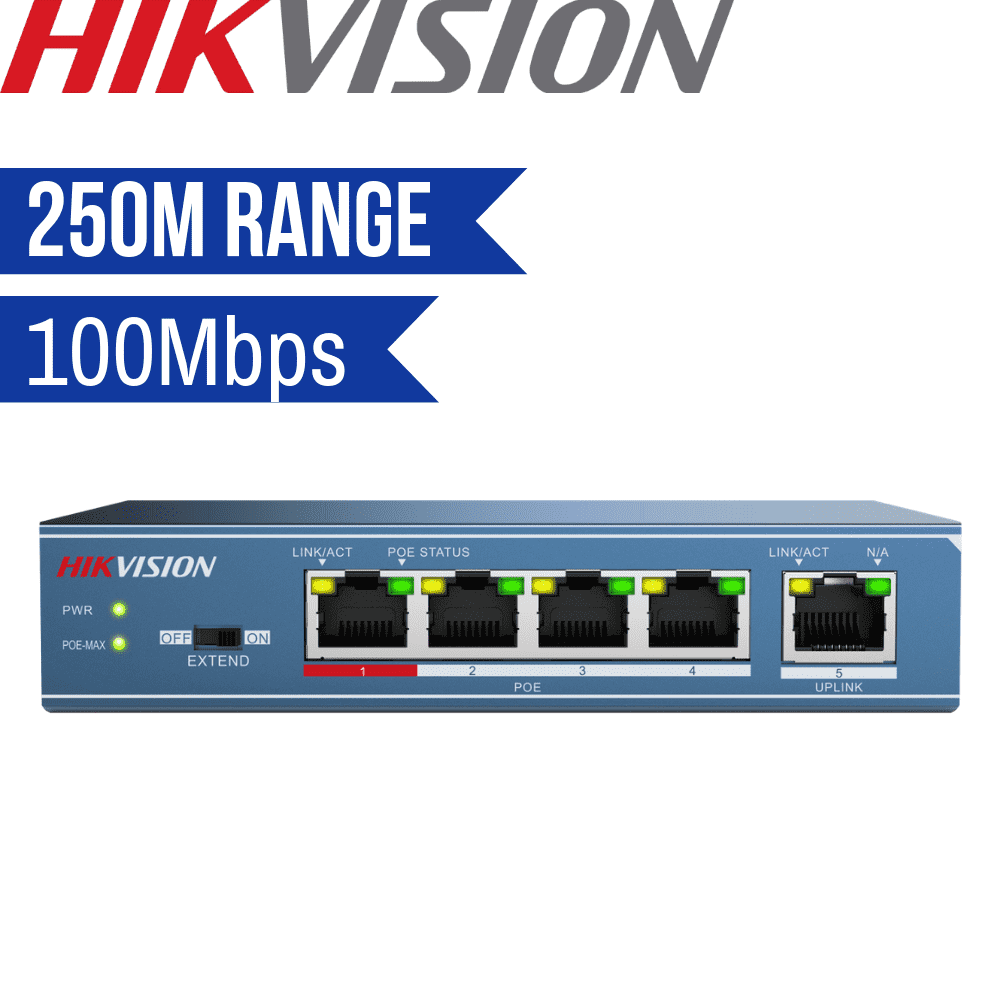 Hikvision Unmanaged Switch: 4 POE Ports, 100Mbps