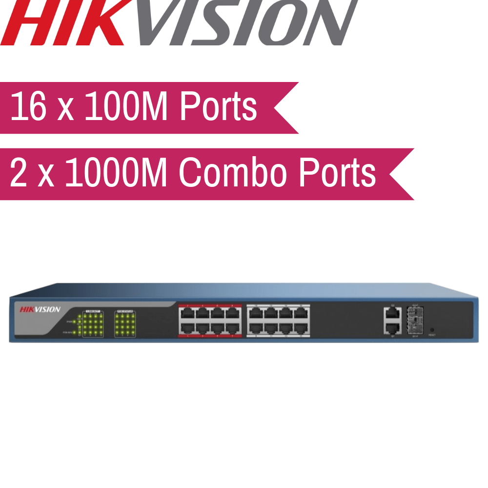 Hikvision Web-Managed PoE Switch: 16x100M, 2x1000M Combo Port