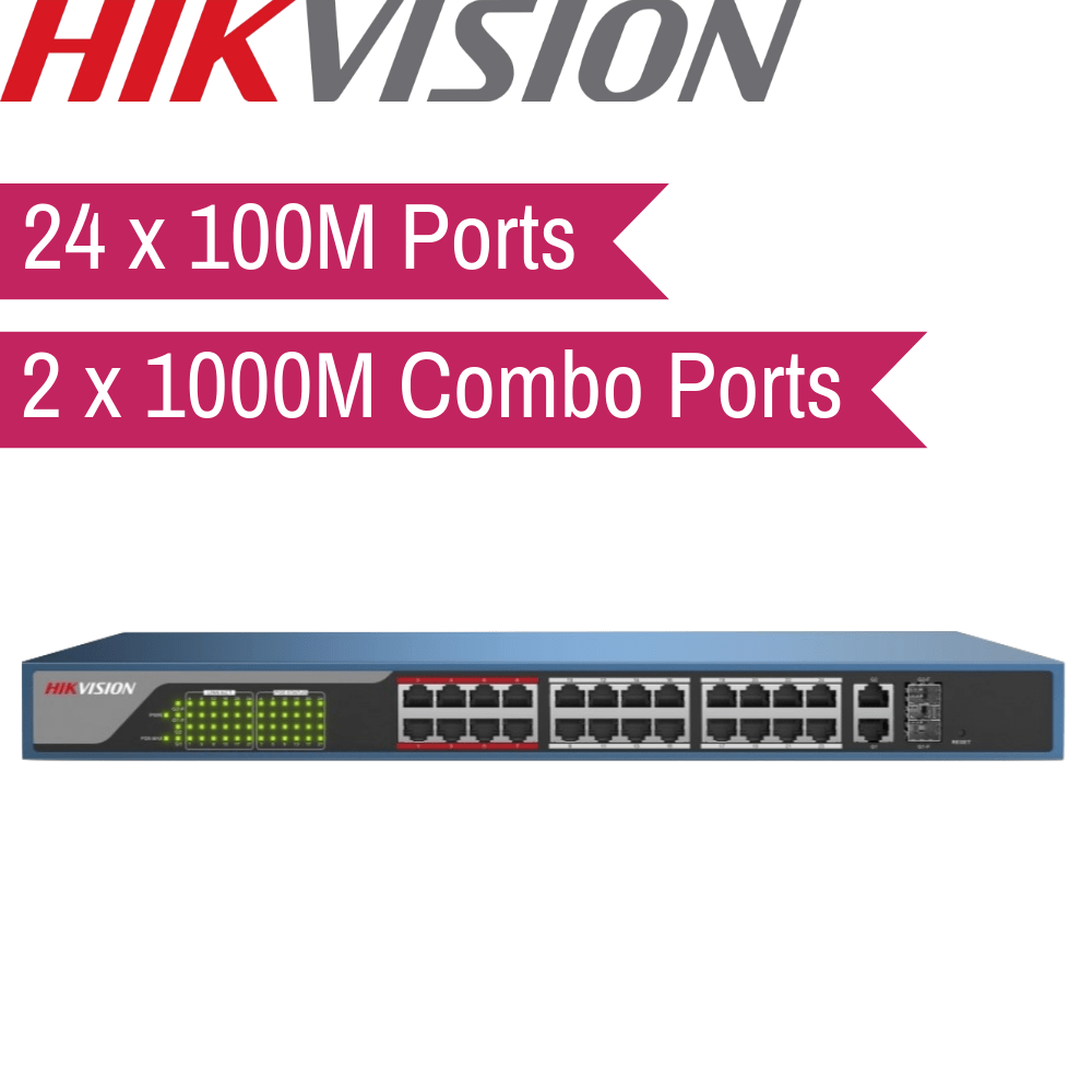 Hikvision Web-Managed PoE Switch: 24x100M, 2x1000M Combo Port