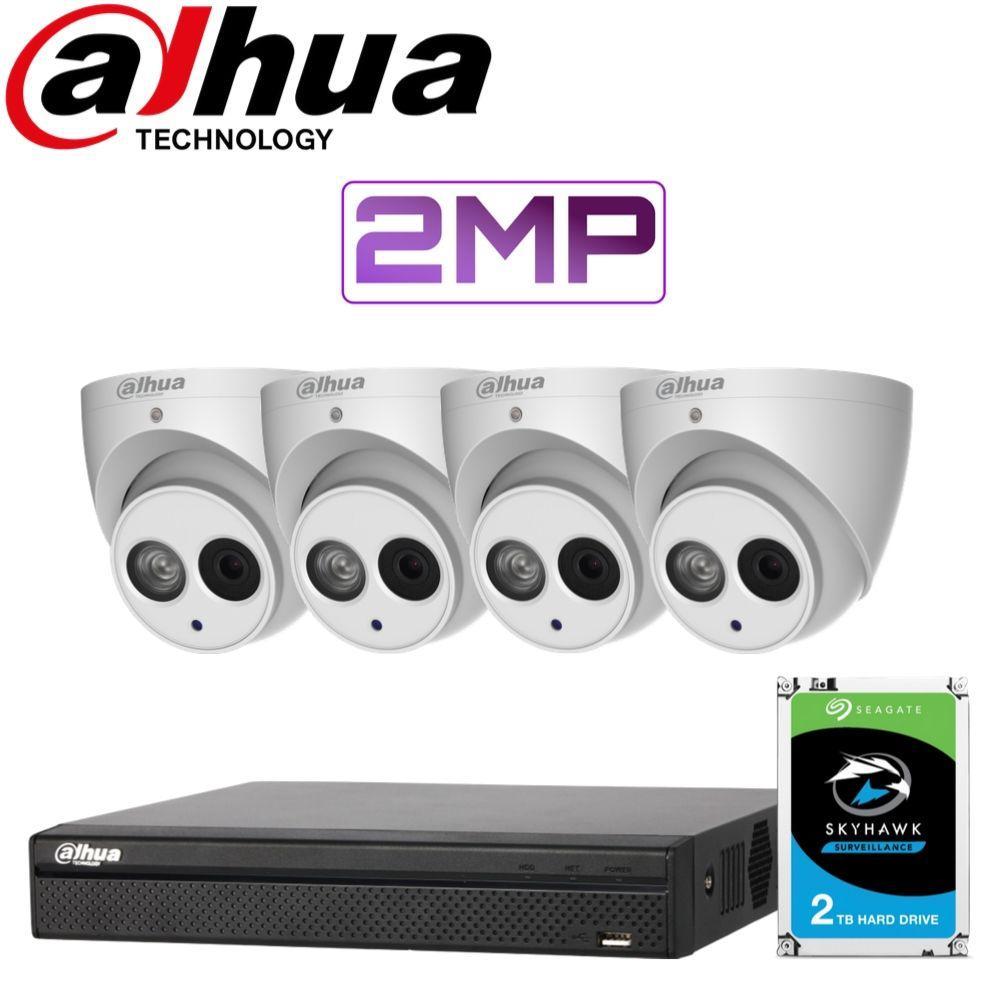 Dahua 4 Channel Security Kit: 8MP(4K Ultra HD) NVR, 4 X 2MP Turret Cameras, 2TB HDD