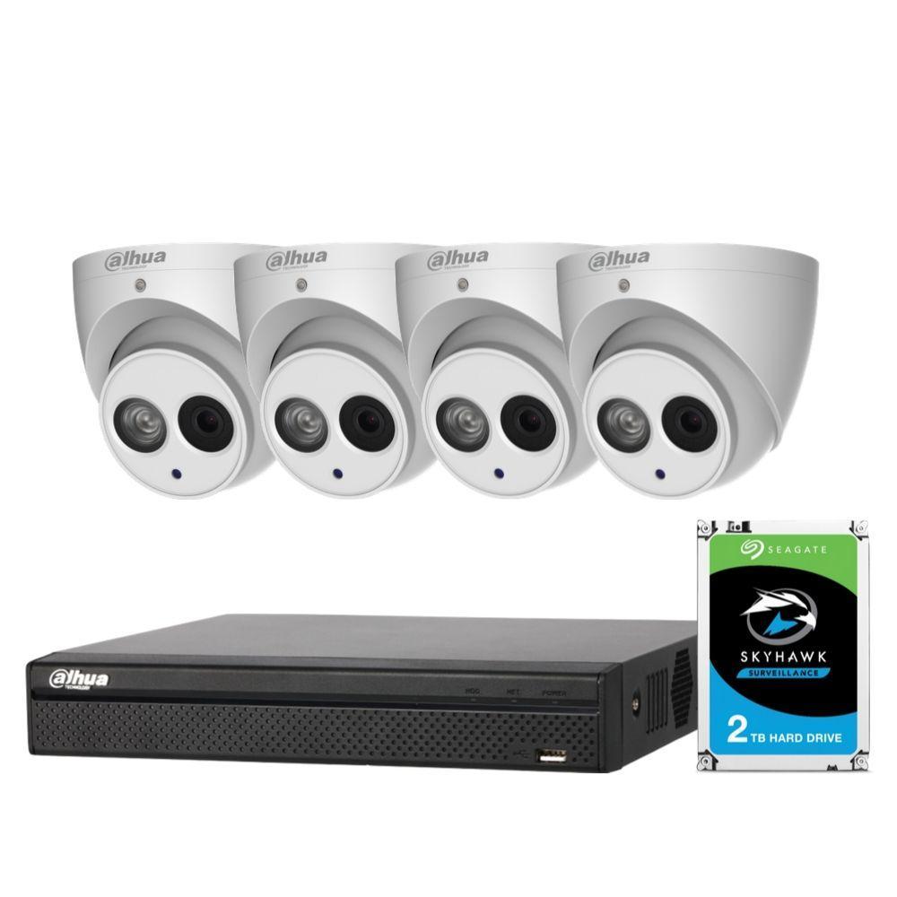 Dahua 4 Channel Security Kit: 8MP(4K Ultra HD) NVR, 4 X 2MP Turret Cameras, 2TB HDD