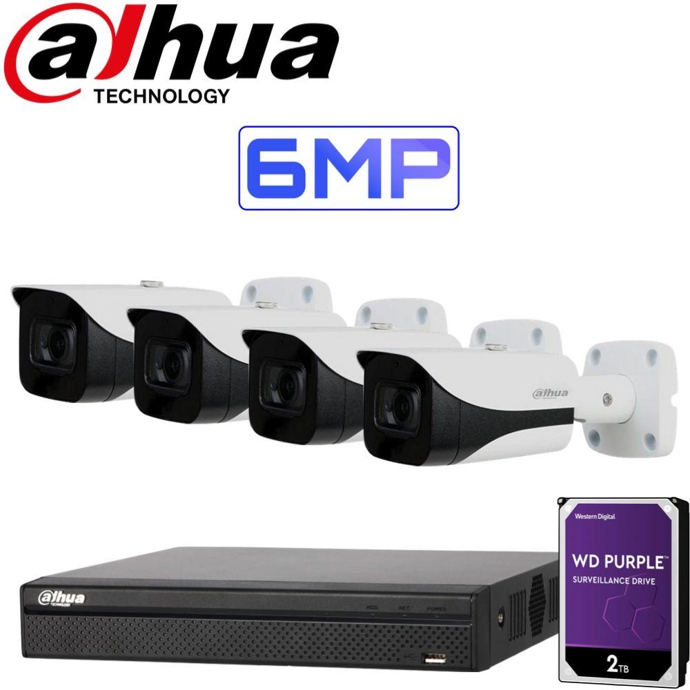 Dahua 4 Channel Security Kit: 8MP(4K Ultra HD) NVR, 4 X 6MP Bullet Cameras, 2TB HDD