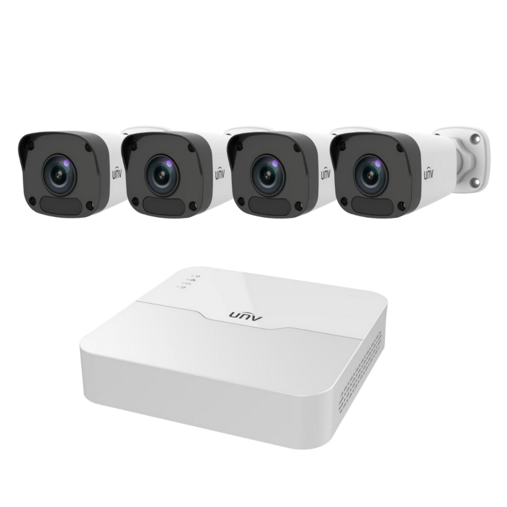 Uniview 4/8 Channel Security System: 2MP NVR, 4 x 2MP Mini-Bullet Cams, 1TB HDD
