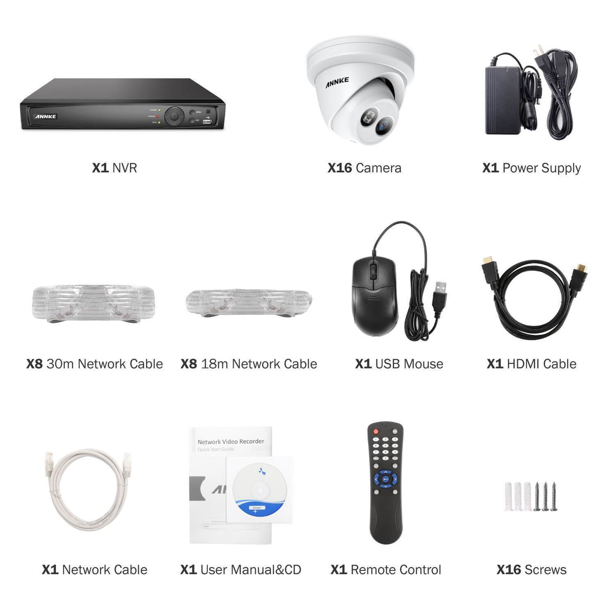 Annke 16 Channel Security Kit: 8MP NVR, 16 X 8MP(4K Ultra HD) Turret Cameras