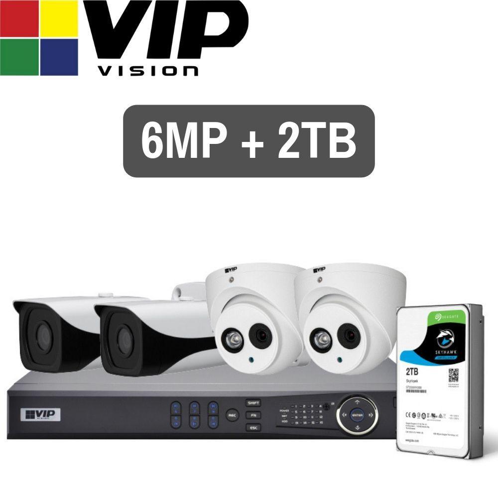 VIP Vision Pro 4 Channel Security Kit: 8MP NVR, 2 X 6MP Bullet, 2 X 6MP Dome, 2TB HDD