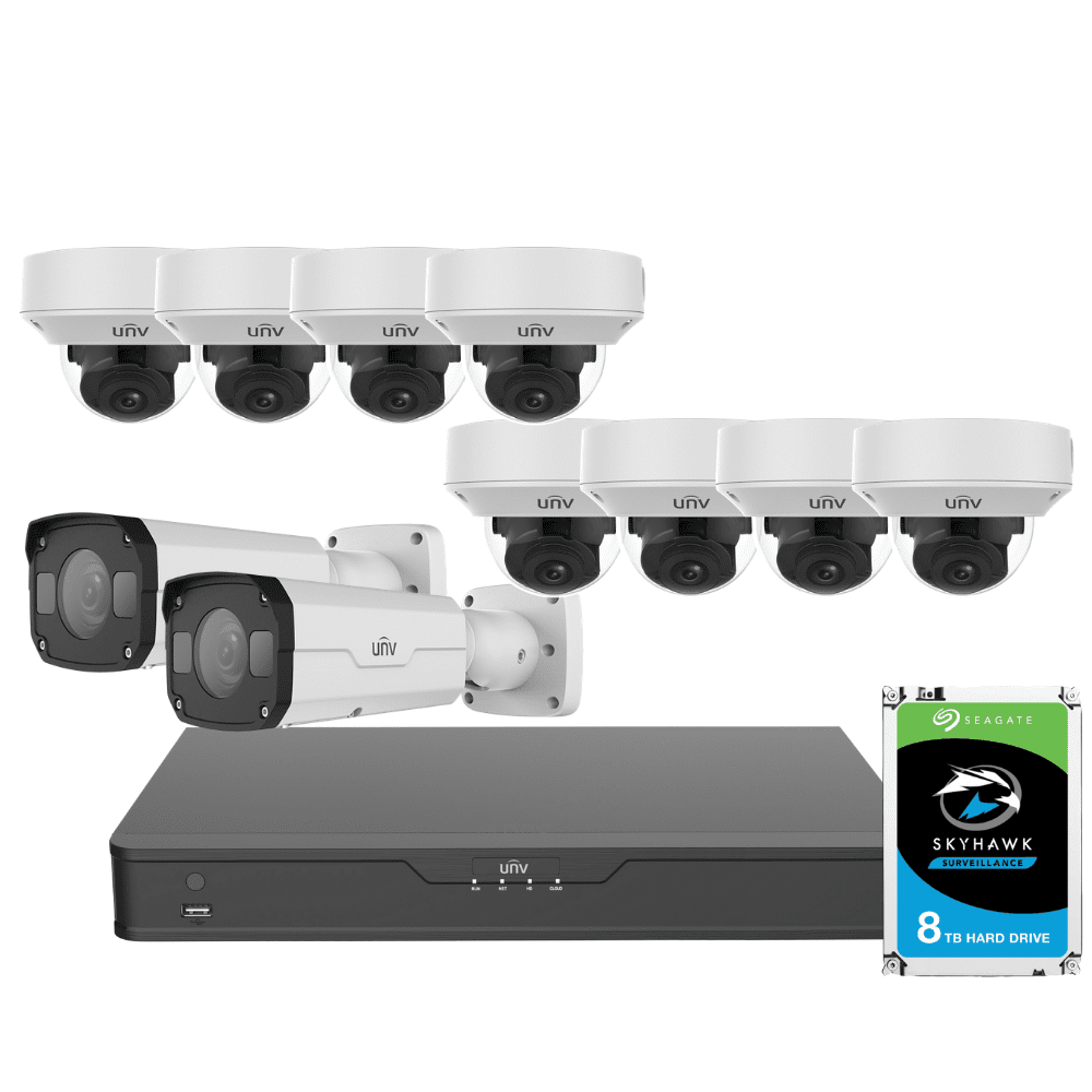 Uniview 16 Channel Building Kit: 4K NVR, 10 x VF Dome and Bullet Cameras, 8TB HDD