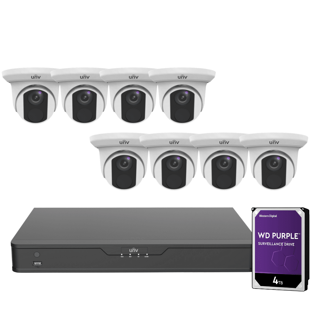 Uniview 16 Channel Security System: 12MP NVR, 8 x 8MP(4K) Turret Cameras, 4TB HDD