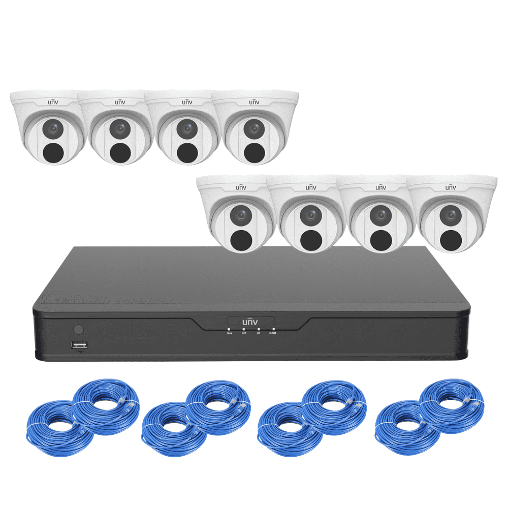 Uniview 16 Channel Security System: 8MP NVR, 8 x 5MP Easy Turret Cams, 3TB HDD