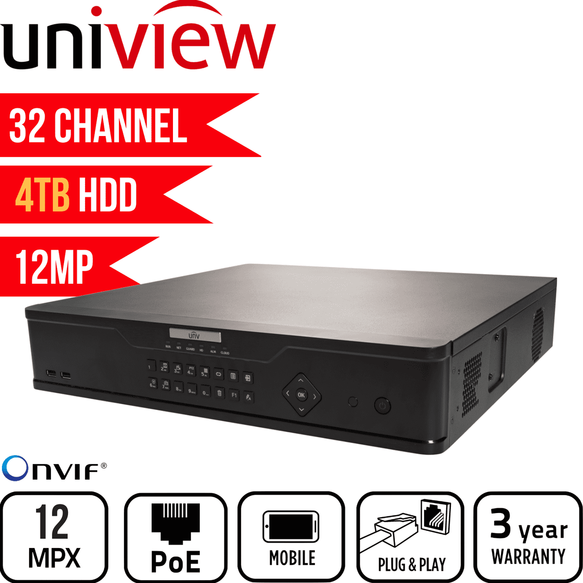 Uniview 32 Channel Network Video Recorder: 12MP Ultra HD, 4TB HDD