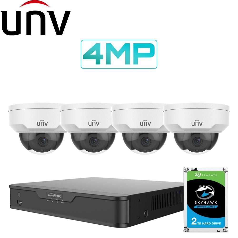 Uniview 4/8 Channel Security System: 4K NVR, 4 x 4MP Domes, 2TB HDD