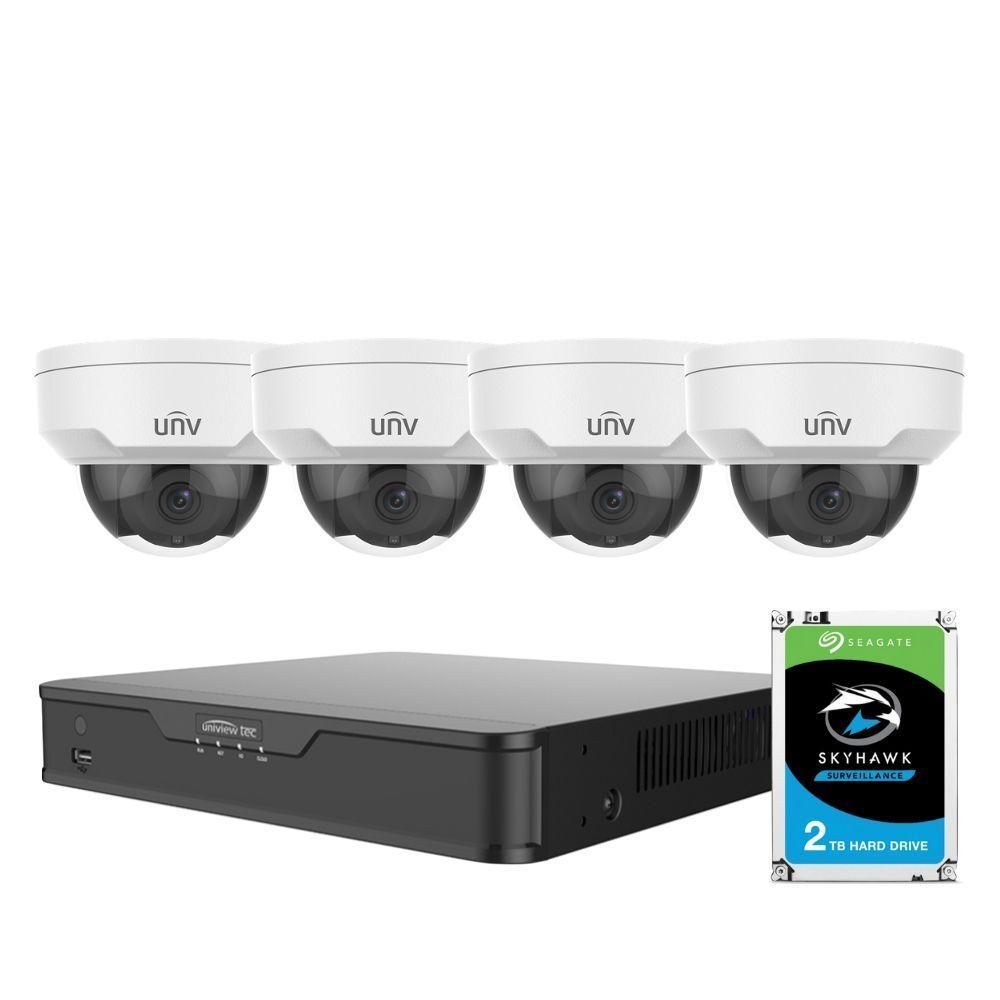Uniview 4/8 Channel Security System: 4K NVR, 4 x 4MP Domes, 2TB HDD