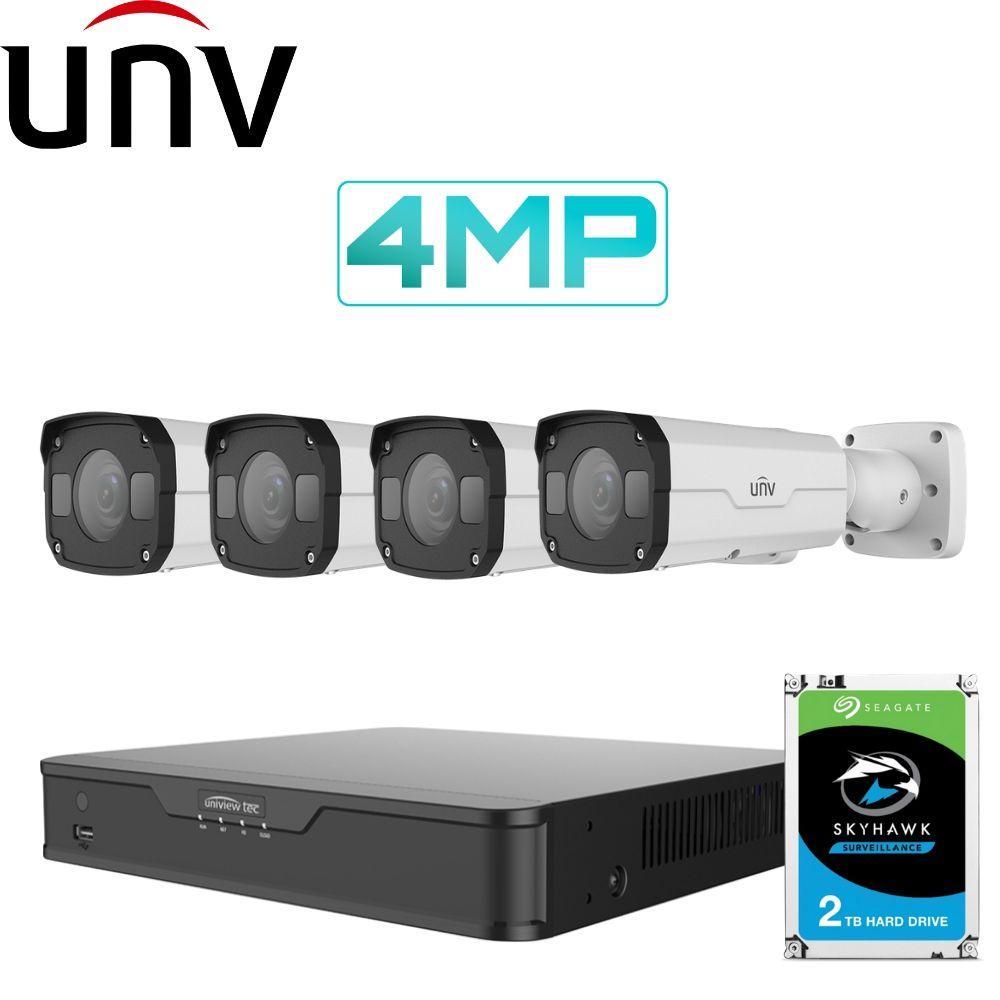 Uniview 4/8 Channel Security System: 8MP NVR, 4 x 4MP Bullet Cameras, 2TB HDD