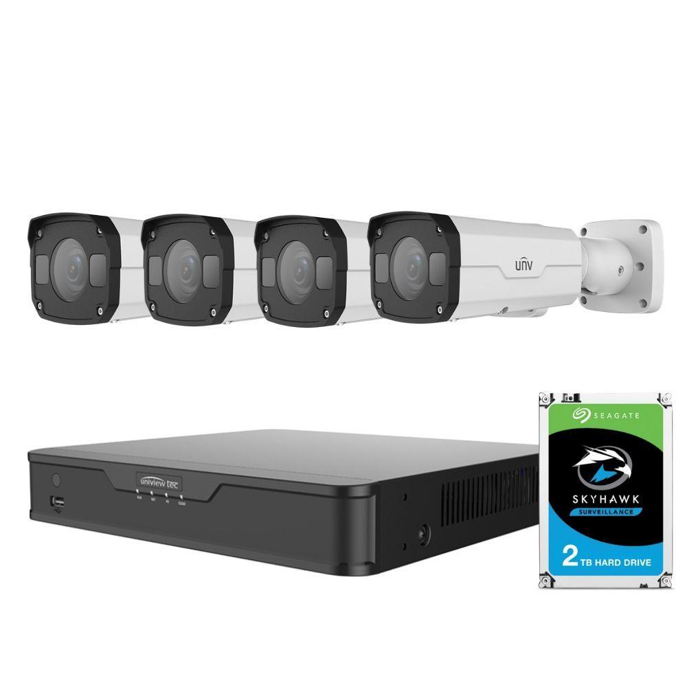 Uniview 4/8 Channel Security System: 8MP NVR, 4 x 4MP Bullet Cameras, 2TB HDD