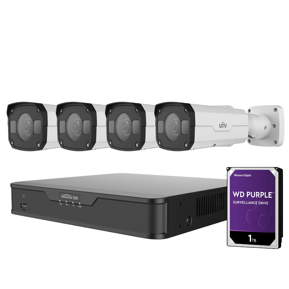 Uniview 4/8 Channel Security System: 8MP NVR, 4 x 5MP VF Bullets 2.8-12mm, 1TB HDD