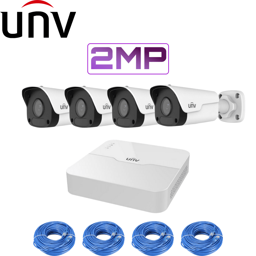 Uniview 4/8 Channel Security System: 2MP NVR, 4 x 2MP Mini-Bullet Cams, 1TB HDD