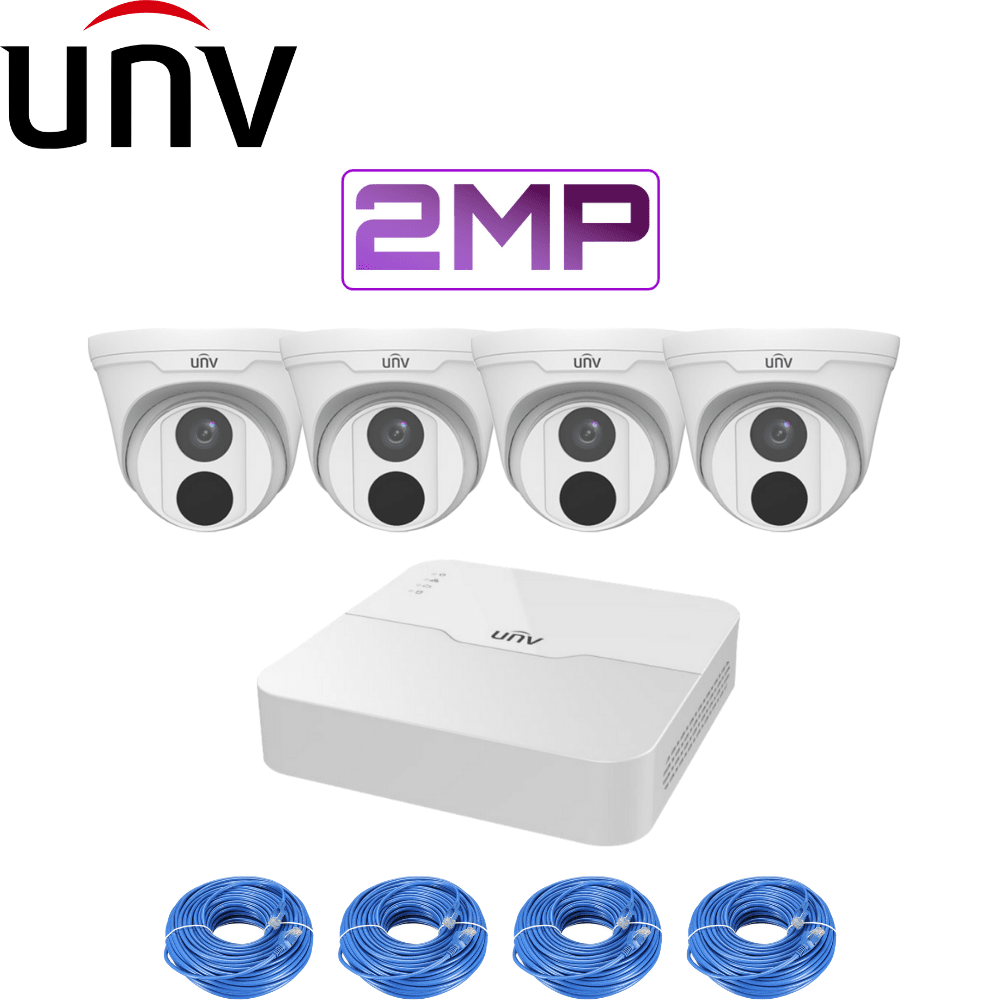 Uniview 4/8 Channel Security System: 2MP NVR, 4 x 2MP Turret Cams, 1TB HDD