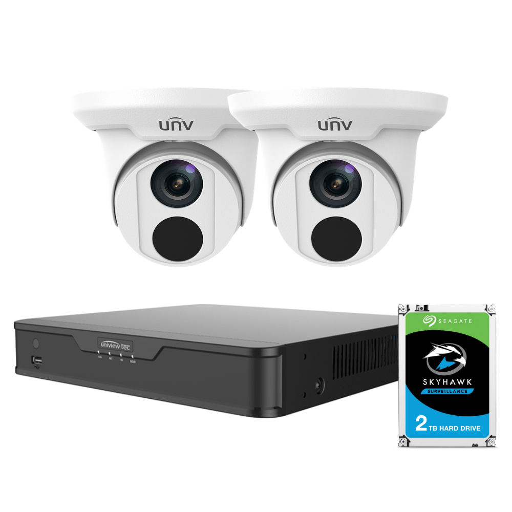 Uniview 4 Channel Security System: 4K NVR, 2 x 5MP Starlight Turret Cameras, 2TB HDD