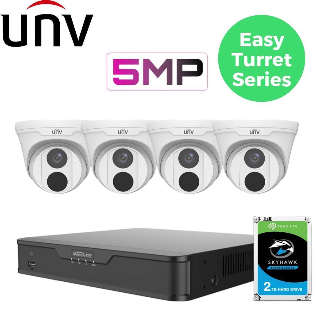 Uniview 4 Channel Security System: 8MP NVR, 4 x 5MP Easy Turret Cams, 2TB HDD