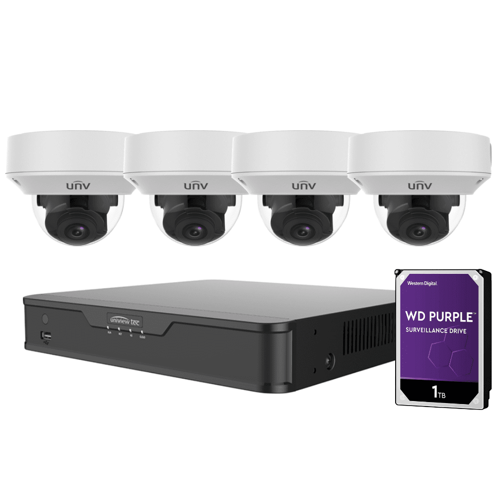Uniview 4/8 Channel Security System: 8MP NVR, 4 x 5MP VF Dome Cameras, 1TB HDD