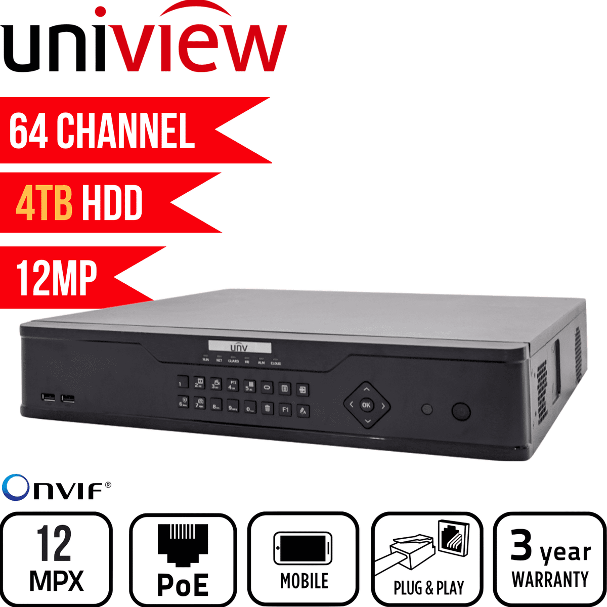 Uniview 64 Channel Network Video Recorder: 12MP Ultra HD with 4TB HDD