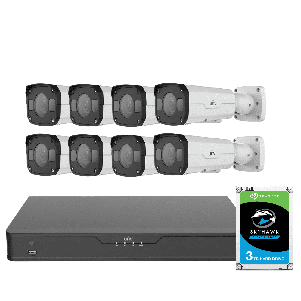 Uniview 8/16 Channel Security System: 8MP NVR, 8 x 4MP Bullet Cameras, 3TB HDD