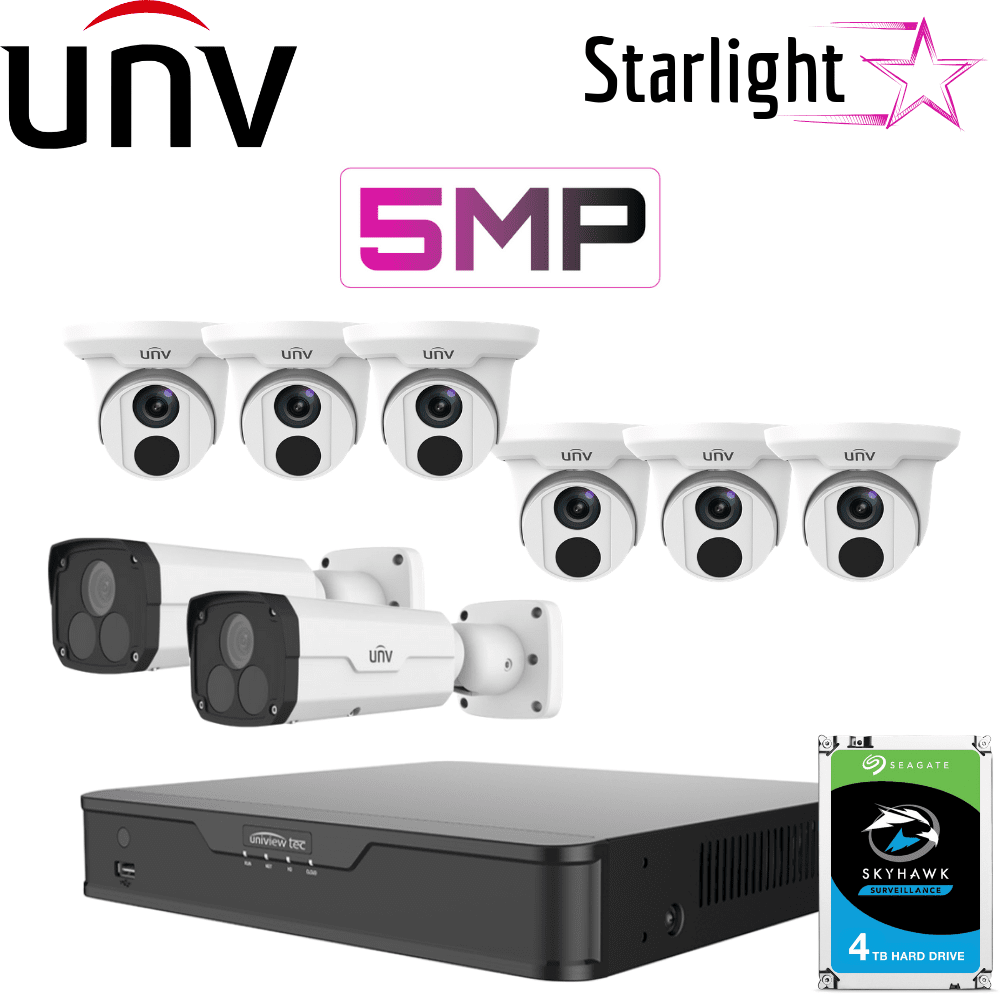Uniview 8 Channel Office Kit: 4K NVR, 6 Turret &amp; 2 Bullet Cameras, 4TB HDD