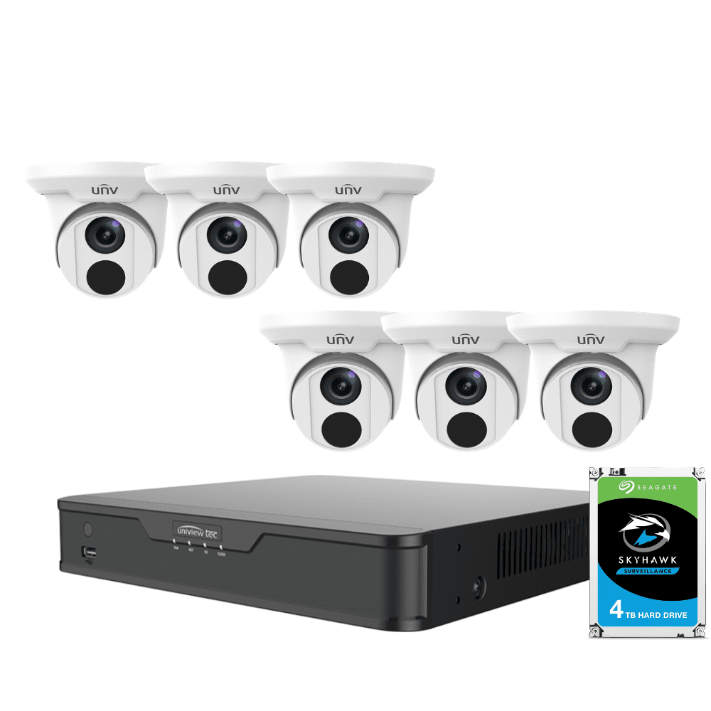 Uniview 8 Channel Security System: 4K NVR, 6 x 5MP Turret Cameras, 4TB HDD