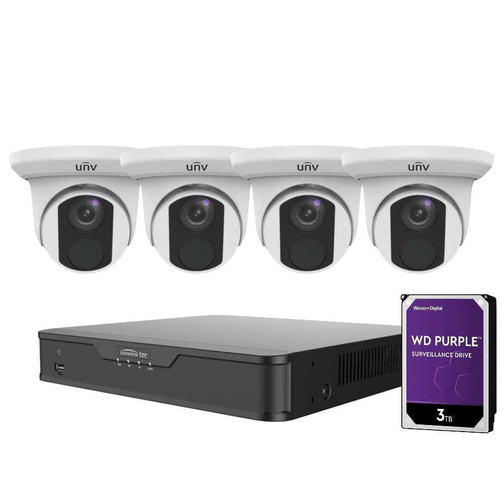 Uniview 8 Channel Security System: 8MP NVR, 4 x 8MP(4K) Turret Cameras, 3TB HDD
