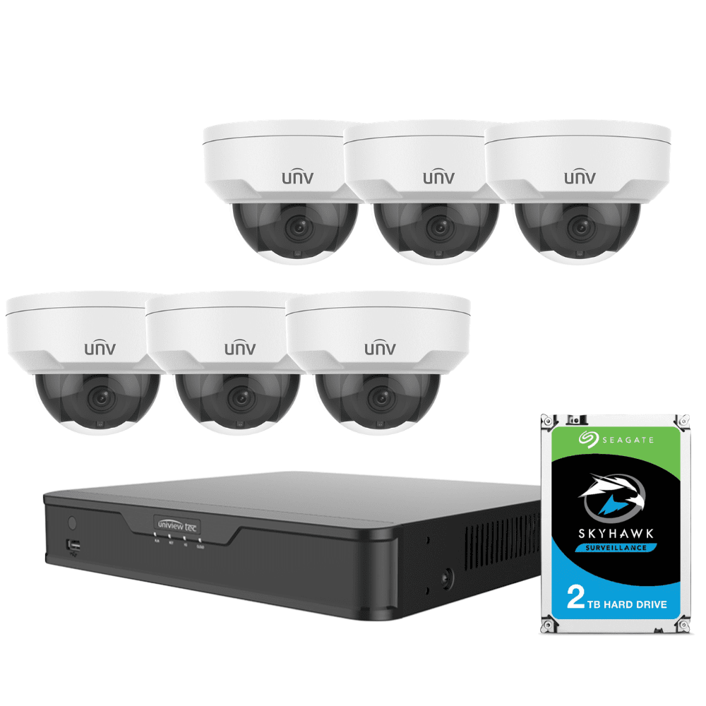 Uniview 8 Channel Security System: 4K NVR, 6 x 4MP Domes, 2TB HDD