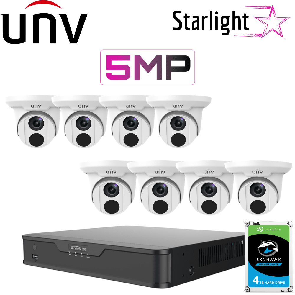 Uniview 8 Channel Restaurant Kit: 4K NVR, 8 x 5MP Turret Cameras, 4TB HDD