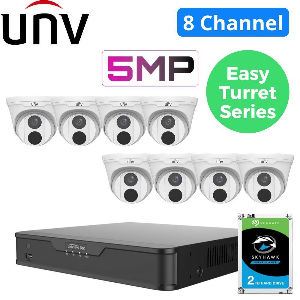 Uniview 8/16 Channel Security System: 8MP NVR, 8 x 5MP (Super HD) Easy Turret Cams, 2TB HDD
