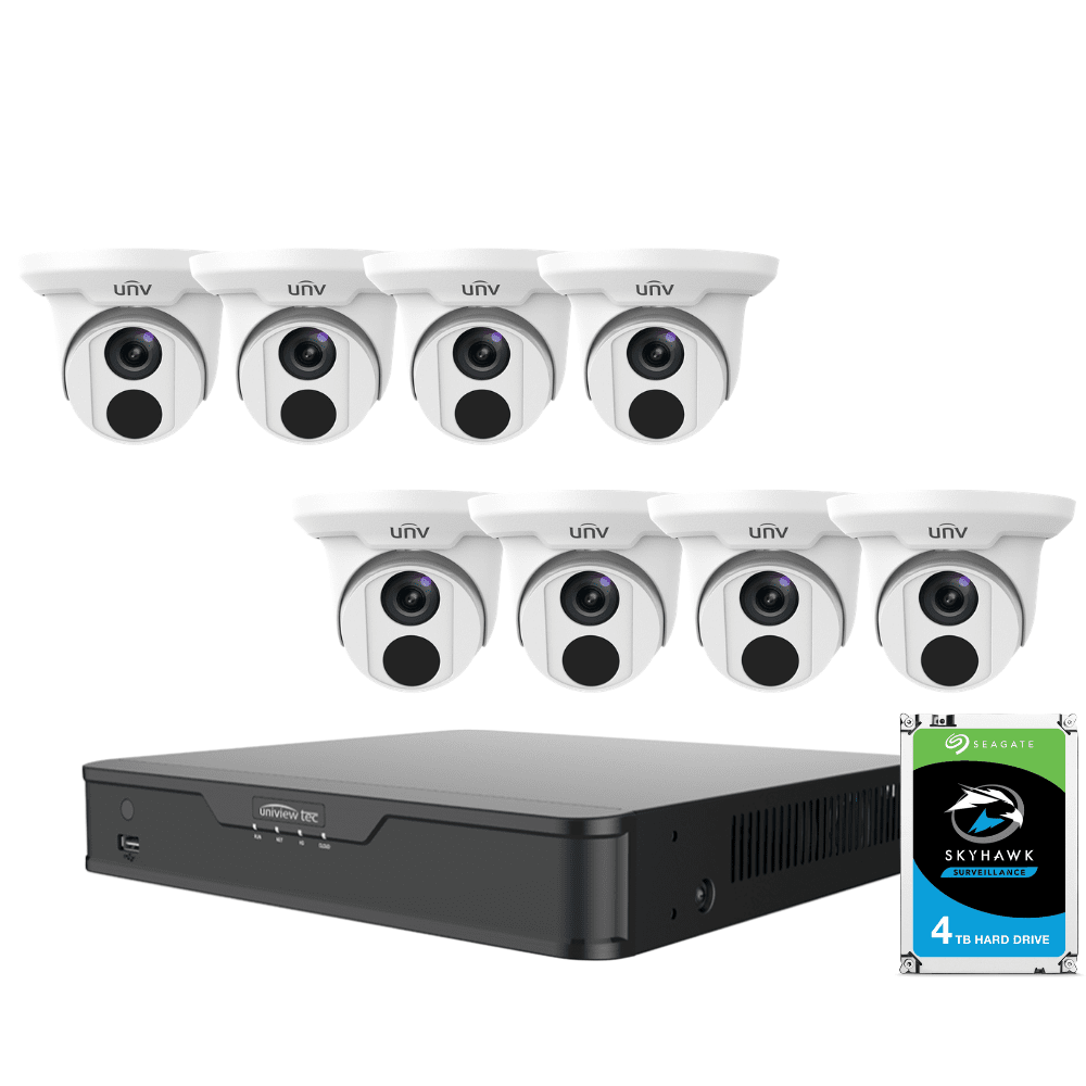 Uniview 8 Channel Restaurant Kit: 4K NVR, 8 x 5MP Turret Cameras, 4TB HDD