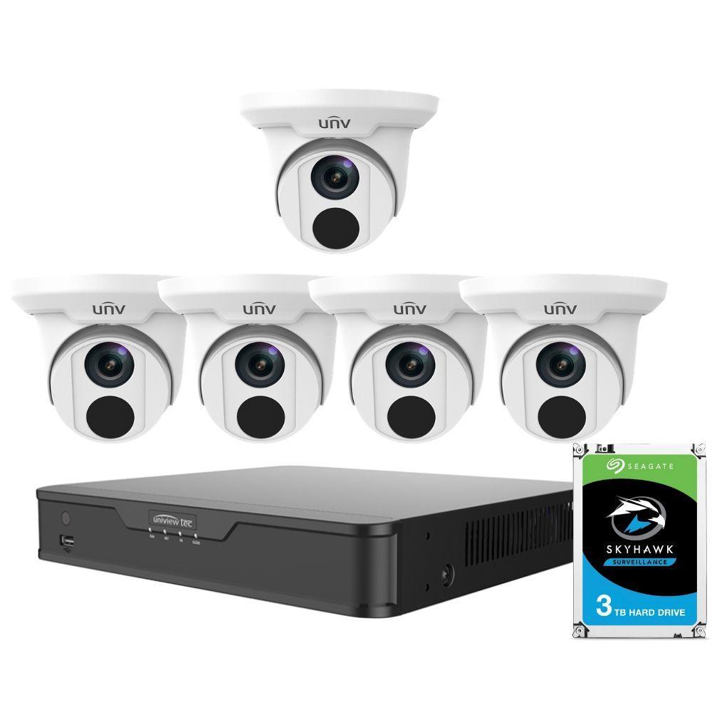 Uniview 8 Channel Promotion Kit: 4K NVR, 5 x 5MP Starlight Turret Cameras, 3TB HDD