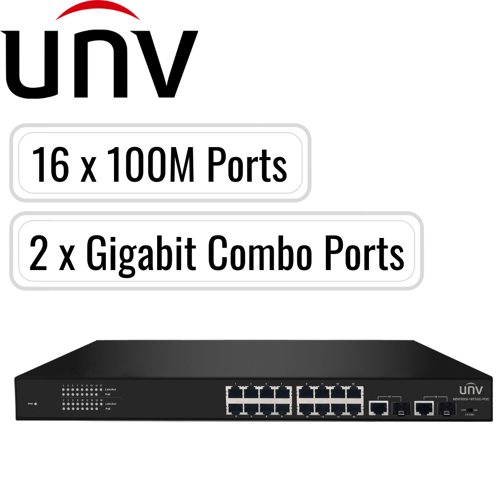 Uniview PoE Switch: 16 PoE Ports, 100Mbps