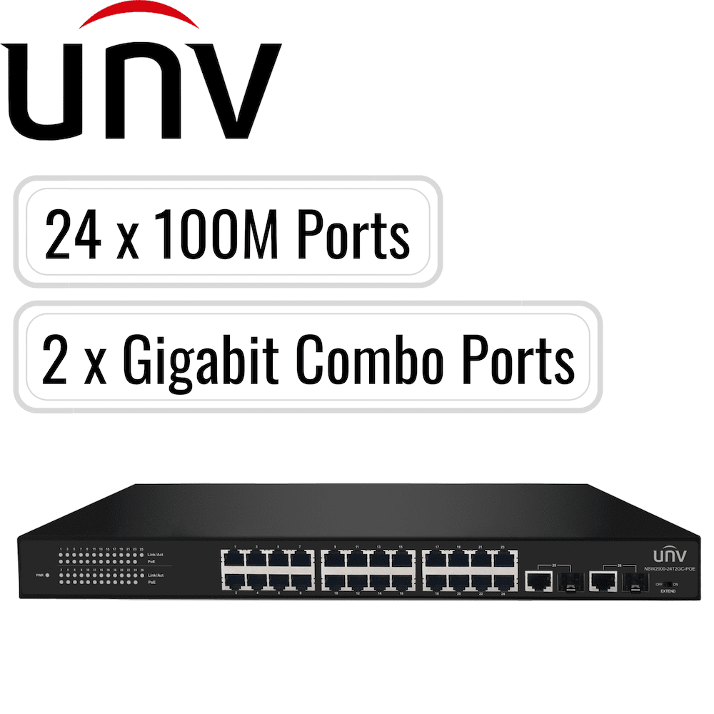 Uniview PoE Switch: 24 PoE Ports, 100Mbps