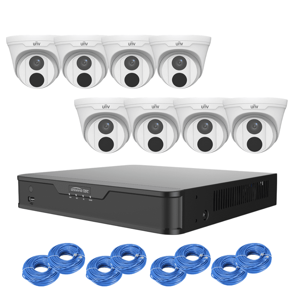 Uniview 8 Channel Security System: 8MP NVR, 8 x 5MP Easy Turret Cams, 2TB HDD