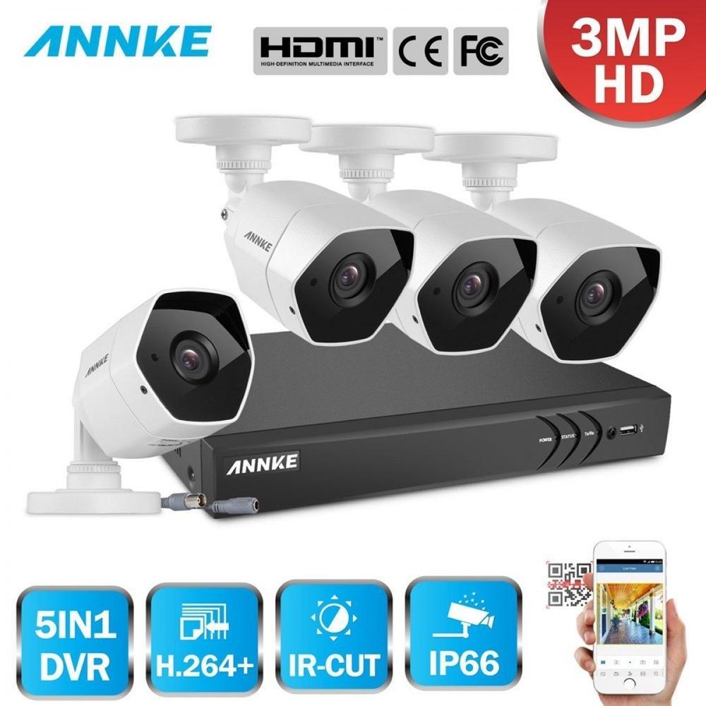 Annke 4 Channel Security System: 1080P HD 5-in-1 DVR, 4 x 3MP Bullet Cameras