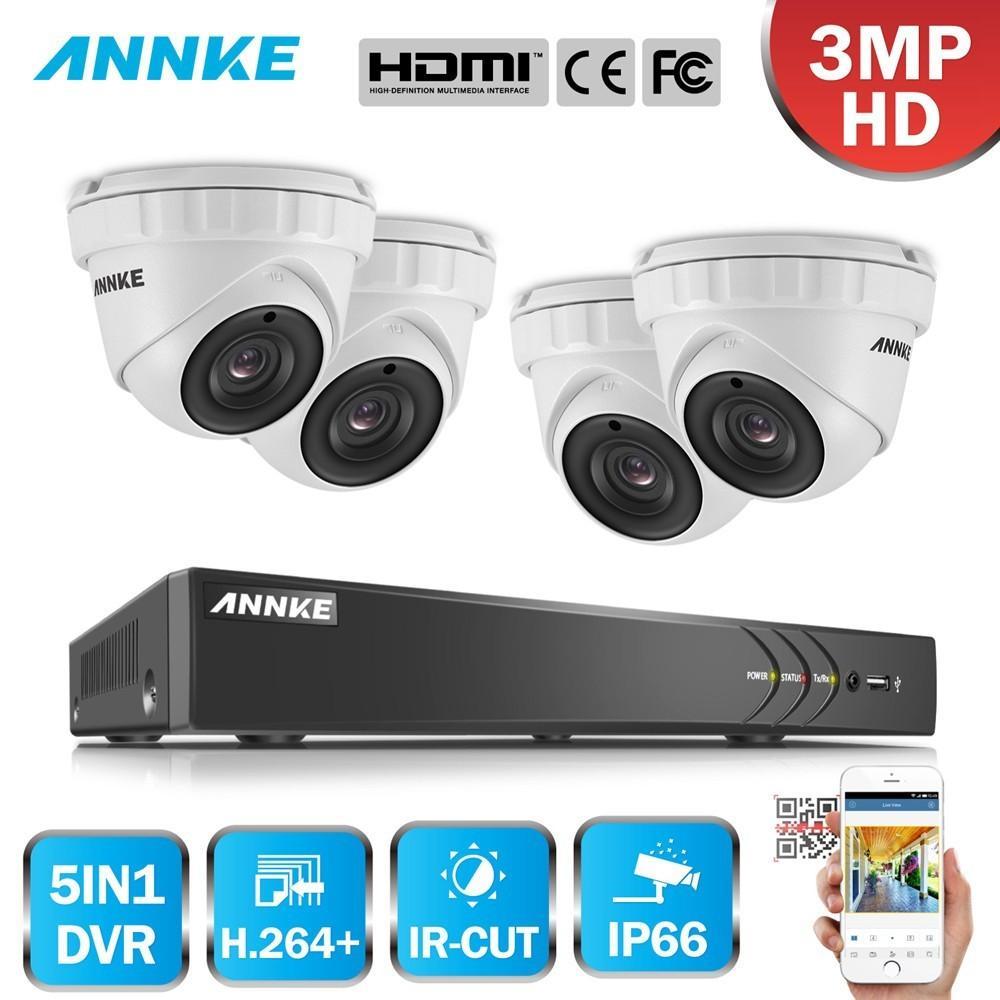 Annke 4 Channel Security System: 1080P HD 5-in-1 DVR, 4 x 3MP Dome Cameras