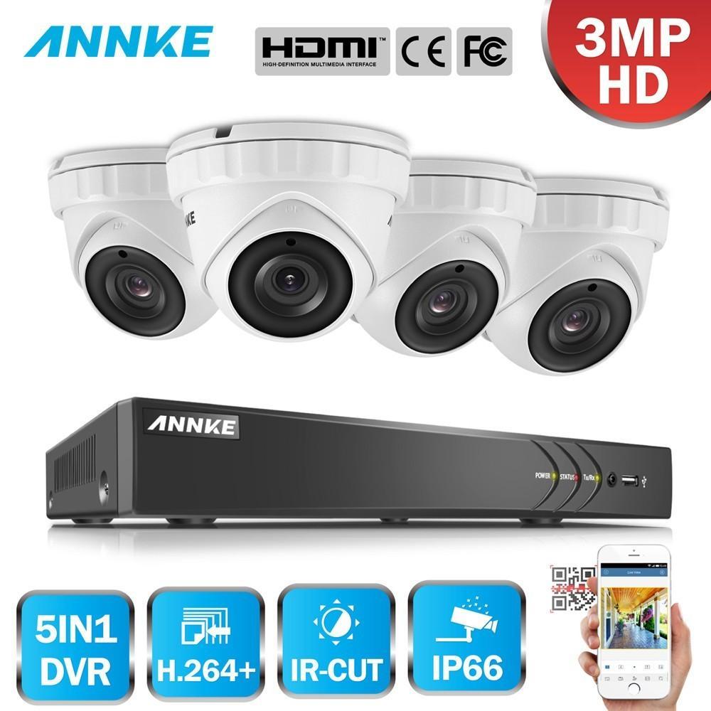 Annke 8 Channel Security System: 1080P HD 5-in-1 DVR, 4 x 3MP Dome Cameras