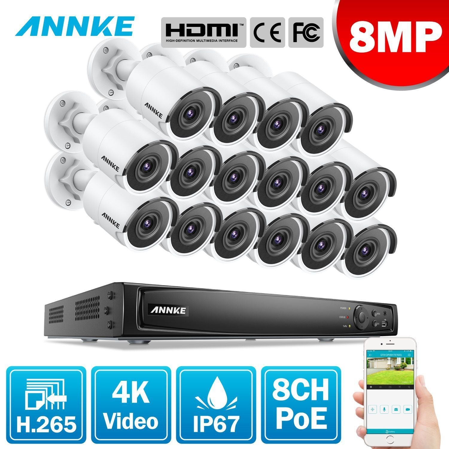 Annke 16 Channel Security Kit: 8MP NVR, 16 x 8MP(4K Ultra HD) Bullet Cameras